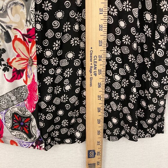 KOOS Of Course! Black Pink Floral Pure Silk Artsy BloomCore Button Down Tunic 1X - Picture 5 of 11